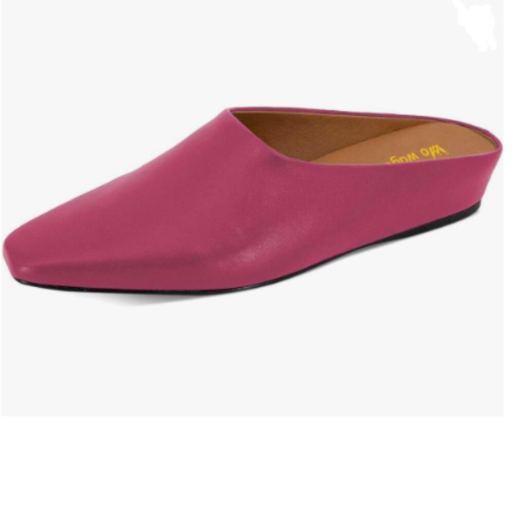 Wo Wagas Hot Pink Mules Low Wedges Heels Slipper Squared Toe Slip On Shoes